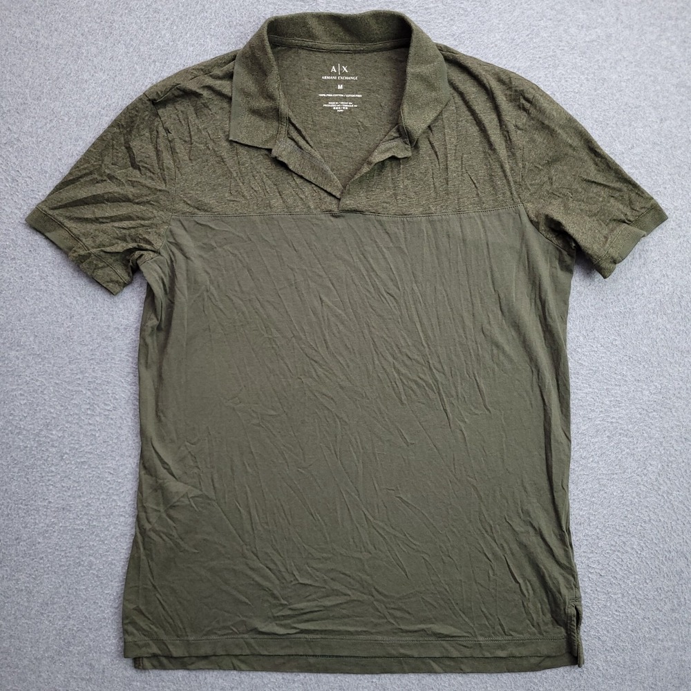 Armani Exchange Polo Shirt Medium Pima Cotton Green Spellout Logo SS Sz Mens